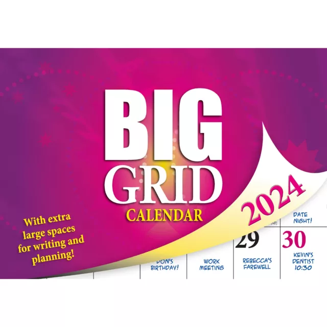 BIG GRID 2024 Rectangle Wall Calendar 13 Months Large Date Boxes Easy