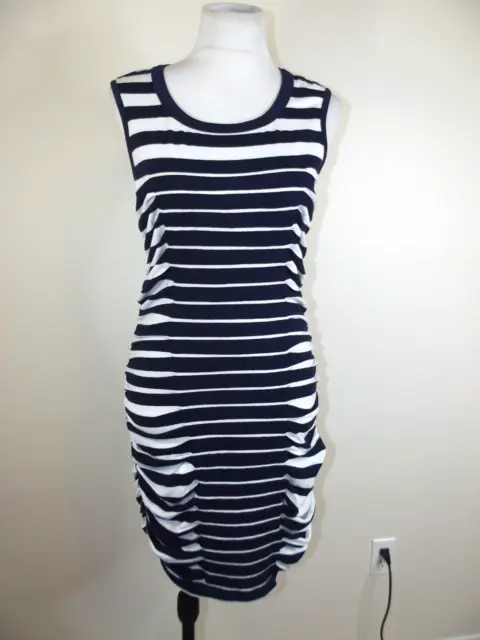 Laundry by Shelli Segal Ruched Bodycon DRESS - Size 6 - Navy Blue White Striped