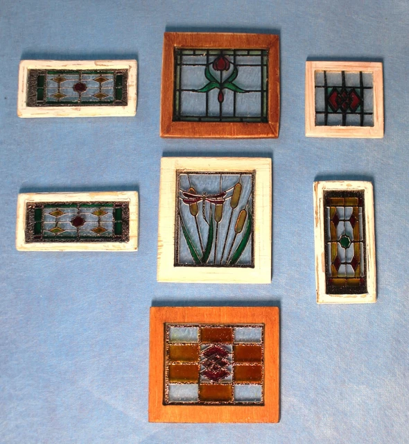 Original OOAK Mini Dollhouse Antique Style Shabby Stained Glass Window N Woolmer 3