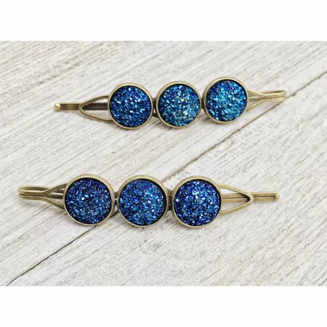 Cobalt Blue Druzy Hair Pins, Hair Pins for Women, Womens Hair Clips, Cute Bobby