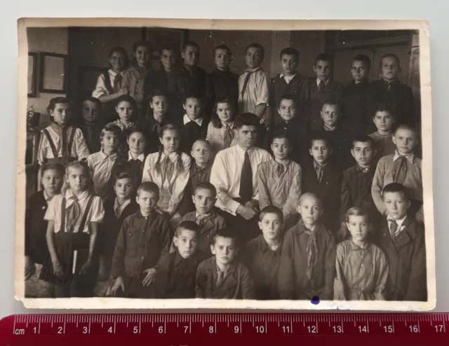 1948 Schoolboy  Schoolgirl Uniform Pioneers Scouts Pupils USSR Boy Vintage Photo