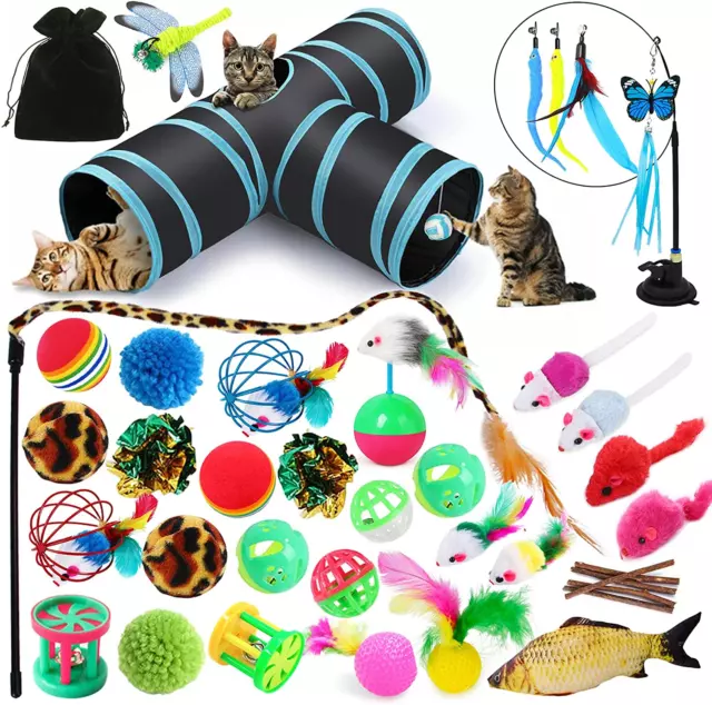 Set Giocattoli per Gatti 39Pz con Topi Finti Palline Piume e Tunnel per Felini