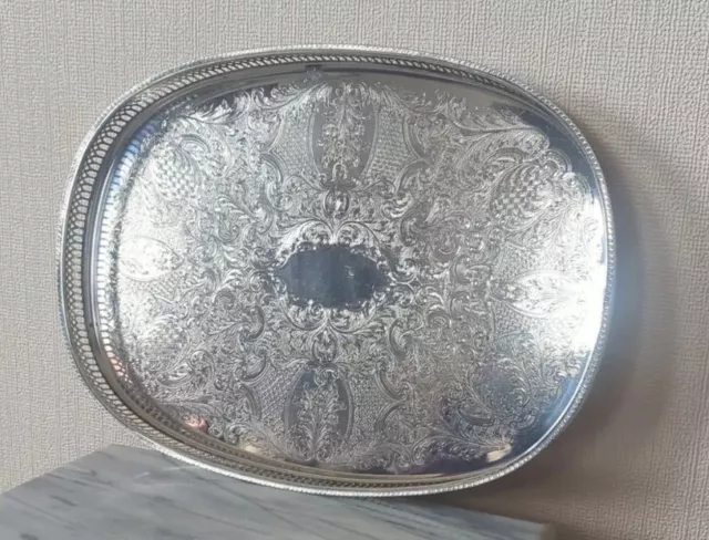 Silver Plated Pierced Gallery Serving Tray, Cavalier, Oblong, Feet *VGC* 16"x12"