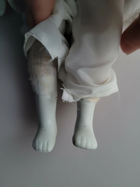 Vtg Pierrot Mime Doll Figure B&W Tear Clowm Bisque Porcelain Hands Feet + Cloth 4
