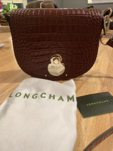 NWT Longchamp Cavalcade Croc Leather Flap Crossbody Cognac $600 AUTHENTIC