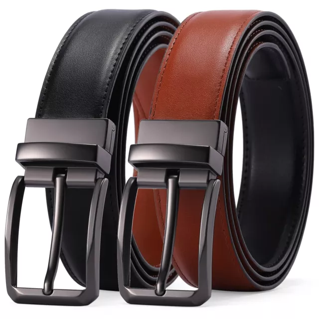 SENDEFN MENS LEATHER Belt Rotated Buckle Reversible Casual Jeans Dress ...
