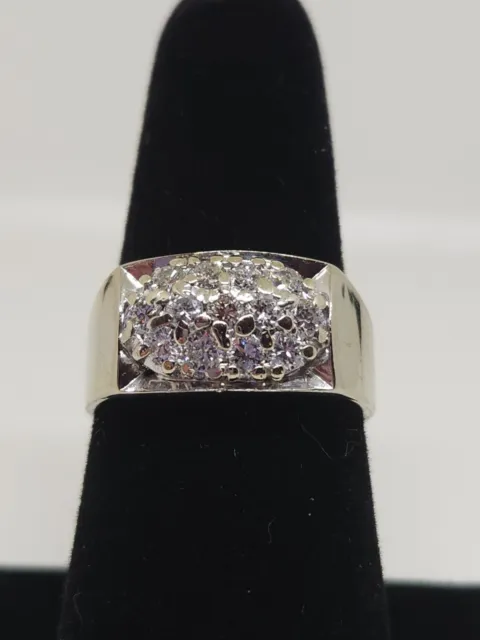 Men's 14k White Gold 1 Carat Natural Diamond Cluster Ring Size 9.5