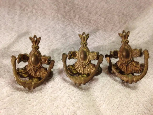 3 ANTIQUE VICTORIAN BRASS RING DROP PULL  SINGLE SCREW and 2 Items for Parts
