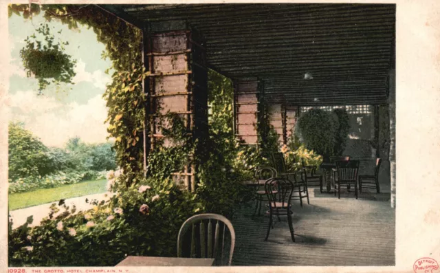 Vintage Postcard Front Flower Garden Grotto Hotel Champlain New York Detriot Pub