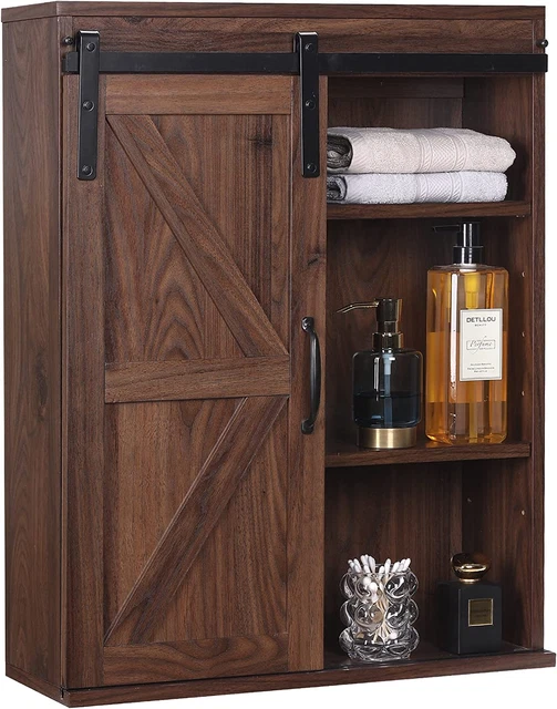 FARMHOUSE WOOD WALL Storage Bathroom with Sliding Barn Door
