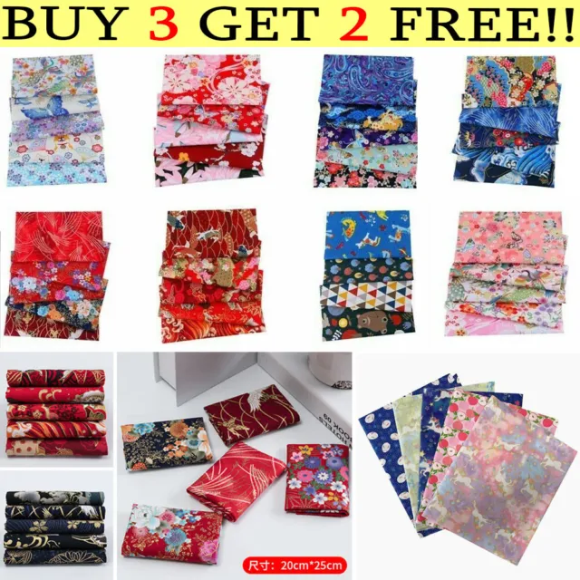 5Pcs 100% Cotton Printed Fabric Japanese Fat Quarter Quilting Patchwork Material