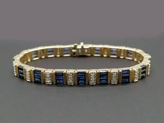 12 Ct Baguette Cut Simulated Blue Sapphire Tennis Bracelet 14K White Gold Plated