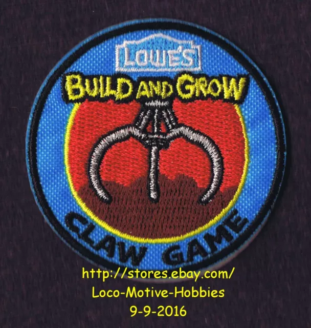 LMH PATCH Badge  2014 CLAW GAME Crane Drop Arcade  LOWES Build Grow Kids Clinic