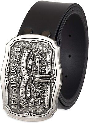 Levi's Men's 40MM Bridle Leather Belt with Antiqued Logo Plaque Buckle Black