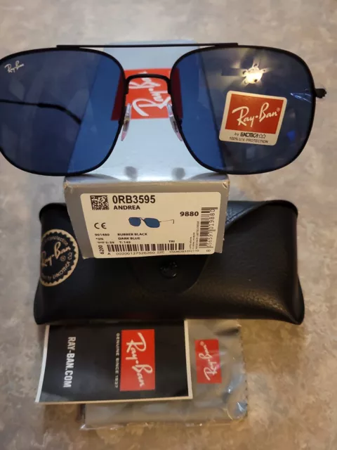 🔥 Ray-Ban RB3595 Unisex Oval Sunglasses - Black Frames with Dark Blue Classic..