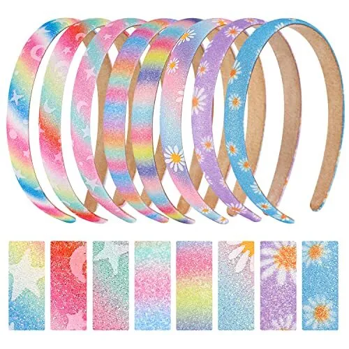 8Pcs Rainbow Headbands for Girls Heart Mermaid Glitter Sequin Hair bands for ...