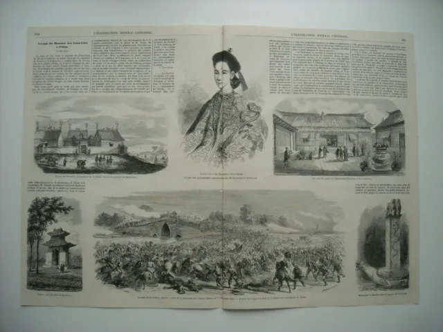 Gravure 1860. Expe Chine. Pagode De Pou-Kiou. Pont De Pa-Li-Kiao, Armee Tartare.