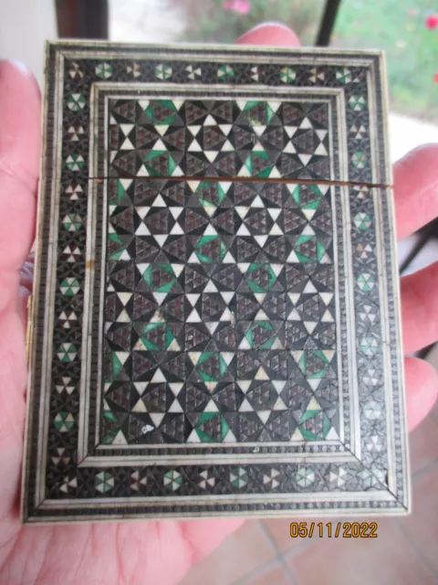 Ancien Superbe Etui en Marqueterie début 20ème miroir de sac .