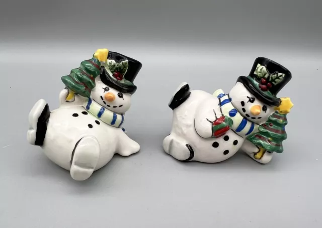 Pair of Fitz and Floyd Snowman Figurine Tumblers  2010 Merry & Bright