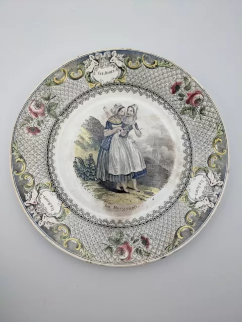 Assiette parlante Les Fleurs La Marguerite Creil et Montereau Lebeuf Milliet XIX