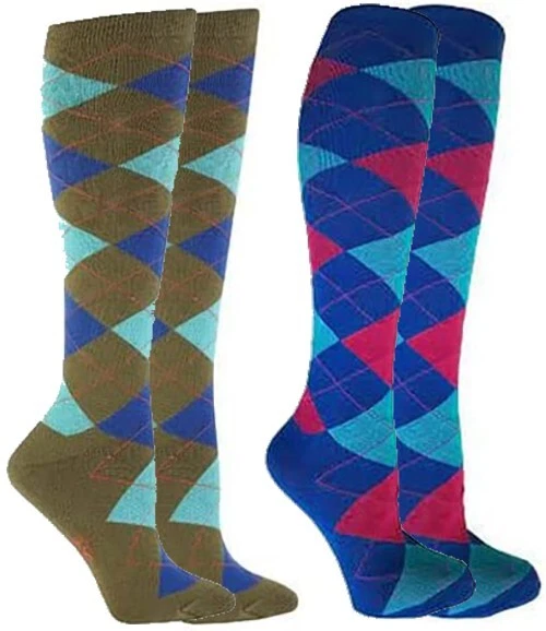 2 PAIR Argyle Colorful Knee High Socks Womens Sock it to Me, Multi Pack FKW-HH