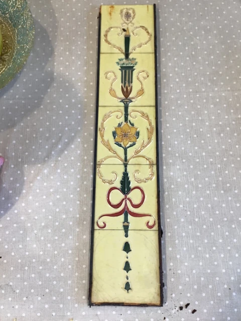 set of 5 original Pencil line Art Nouveau fireplace tiles, 6”x 6”