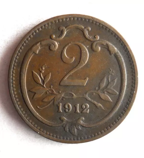 1912 AUSTRIA 2 HELLER - Excellent Imperial Coin - FREE SHIP - Austria-Hungary A