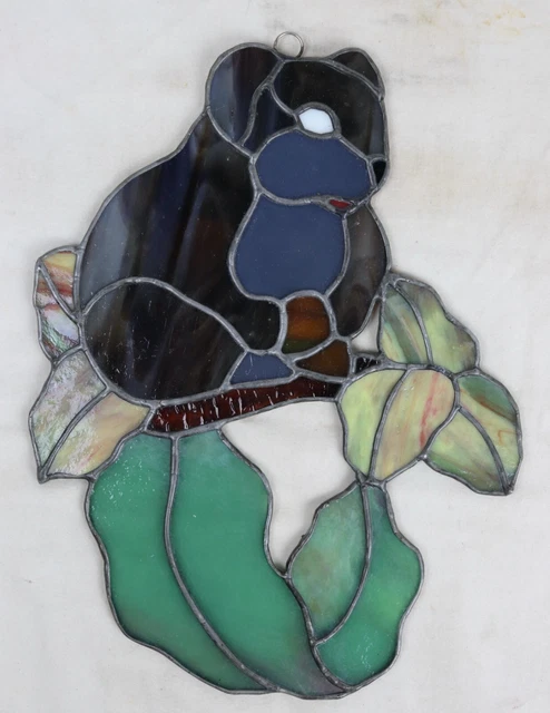 Vintage Leaded Stained Slag Glass Squirrel Hanging Suncatcher Decoration