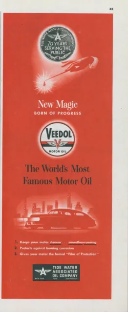 1948 Veedol Motor Oil City Skyline Hand Oil Drop Tide Water Vintage Print Ad C1