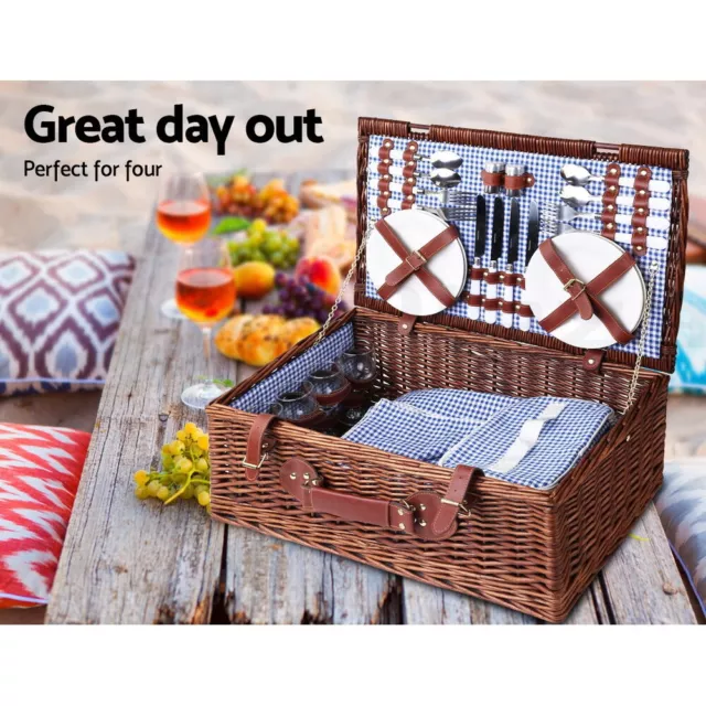 Alfresco Picnic Basket Set Baskets 2&4&6 Person Insulated Bag Blanket 3