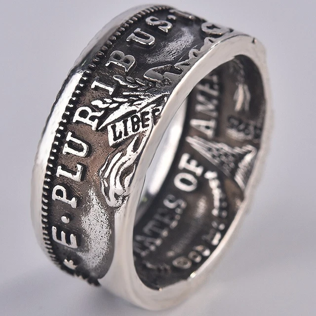 Morgan Silver Dollar Coin Ring Americana New York Washington Old US Vintage Morgan Silver Dollar Coin Ring Americana New York Washington Old US Vintage