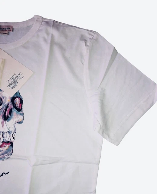 ✅ Alexander mcqueen T-Shirt TG. S-M-L-XL-XXL tshirt Bianco Logo Teschio 5