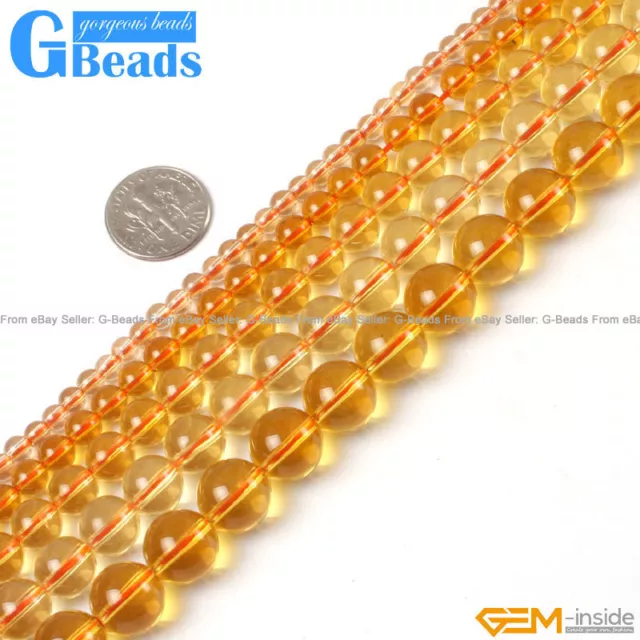 Yellow Citrine Clear Crystal Round Beads For Jewelry Making Free Shipping 15"