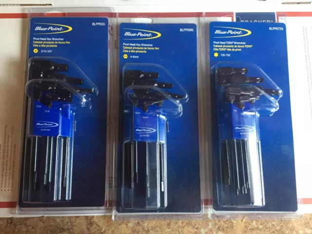 Blue Point Metric, SAE And Torx Pivot Head Wrench Sets. 3 Sets