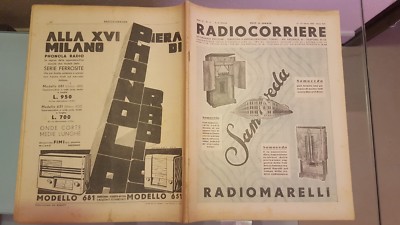 INDUSTRIA RADIO RADIOCORRIERE EIAR 1932 N21 PUBBLICITA' RADIOMARELLI CROSLEY 
