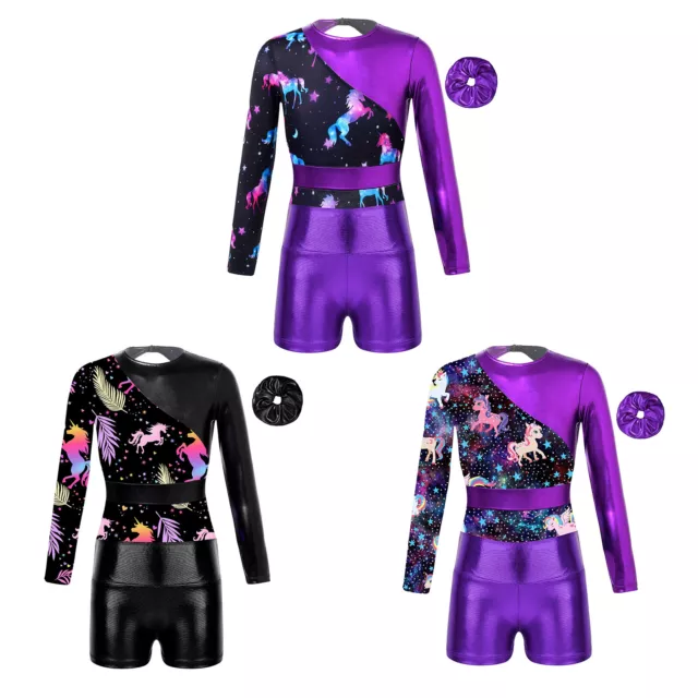 Child Girls Tracksuit Gymnastics Dance Set High Waist Outfit Workout Swimsuit
