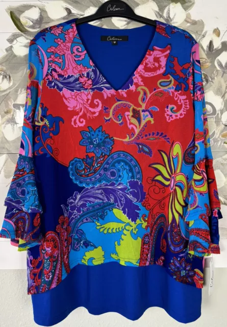 Calessa Women's Small Multi Color Layered Tunic Blouse Floral Paisley NWT