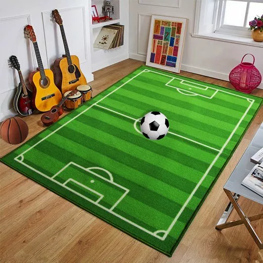 Childrens Football Soccer Pitch Rugs Floor Kids Bedroom Play Mats Soft Carpets