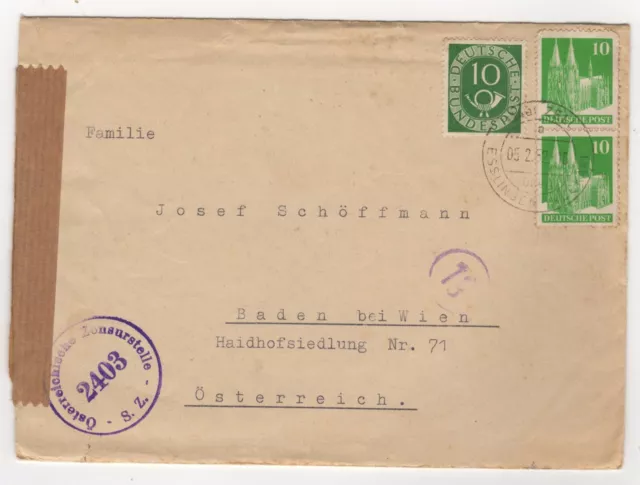 1952 Jan 5th. Censor Cover (Entire). Esslingen to Baden, Austria.