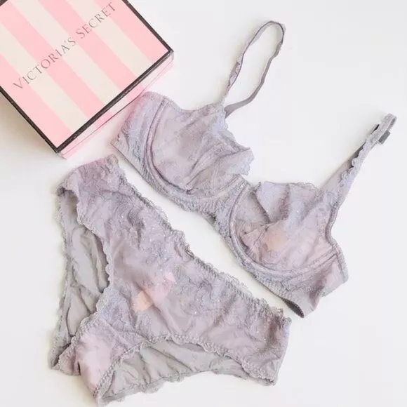 WOMENS PLUNGE PADDED Bra Panties Set Lace Design Lingerie D Cup Size UK 30D-36D  £6.99 - PicClick UK