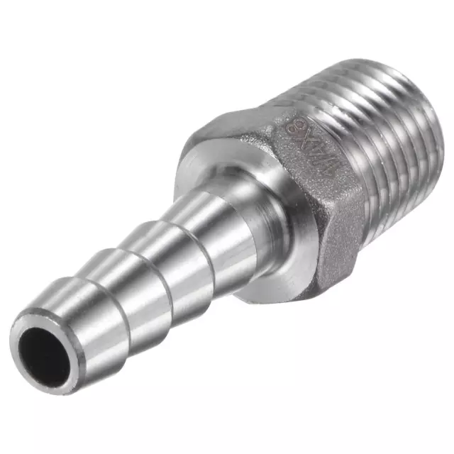 Hose Barb Fitting 8mm OD x 1/4PT Male Thread 304 Stainless Steel Straight Pipe