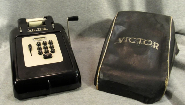 Vintage Mechanical Counting Machine With Crank And Paper By Victor With Case