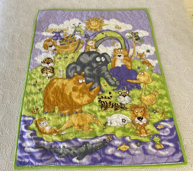 Handmade Patchwork Quilt Baby Play  Mat Cotton Animals Noah’s Ark 105 cm x 80 cm