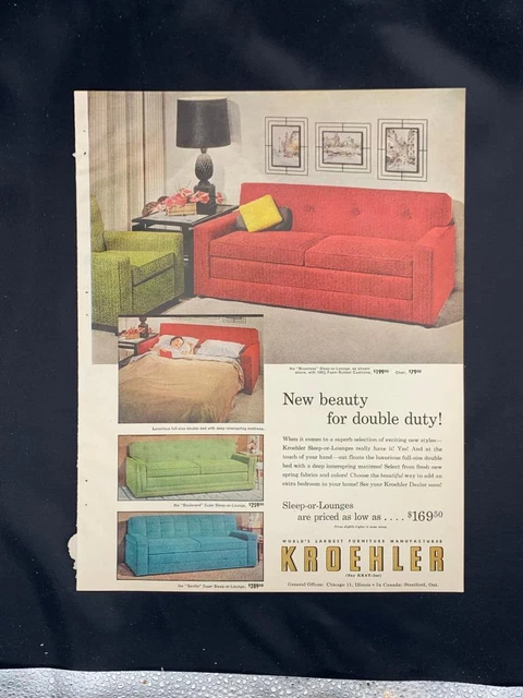 Magazine Ad* - 1955 - Kroehler Furniture - Mid Century Modern - Sleep-or-Lounge