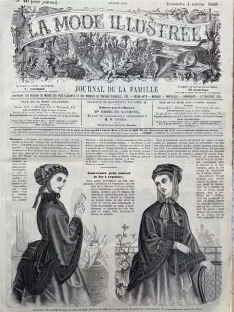 ORIGINAL Antique French MODE ILLUSTREE Oct 4, 1868, Clothing Sewing Pattern