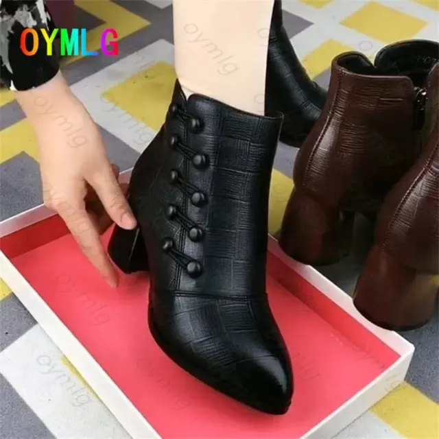 Zapatos De Cuero Tacón Alto Para Mujer Botas De Tobillo Chelsea Cálidas Invierno