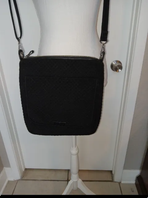 Vera Bradley Classic Black Quilted Mailbag Messenger Crossbody Bag $110