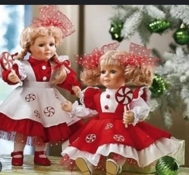 Heritage Signature Collection 12" Porcelain Dolls Peppermint Twins NEW Christmas