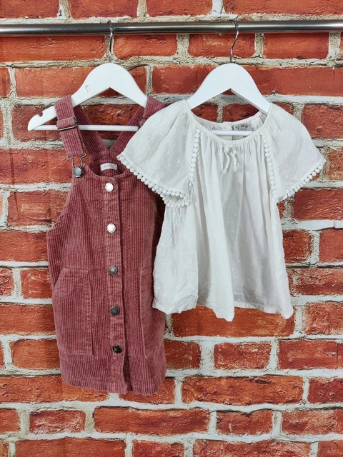 Abito Donna Pacchetto Età 2-3 Anni Successivo Camicetta Top Bianco Velluto A Velo Pinafore 98Cm