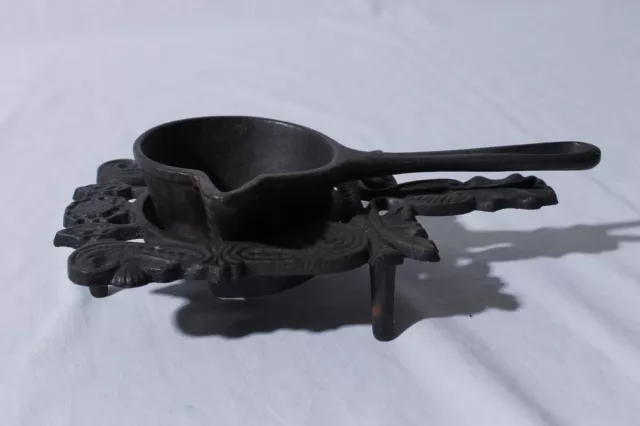 Cast Iron Spouted Melting / Smelting Pot & Ornate Footed Trivet